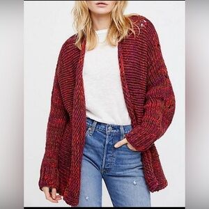 NWT Free People Red Chunky Knot Boho Cardigan Sweater XS